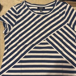 Chaps Blue and White Asymmetrical Cut Out Tee
